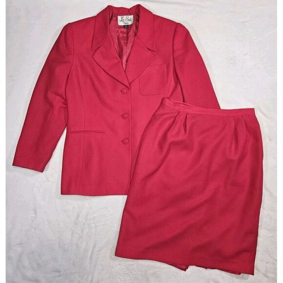 Le Suit Petite Womens 10P Dark Pink Blazer And Skirt Set - Picture 1 of 11